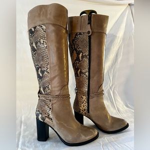Tall Fabianelli Genuine Leather Boots. Soft grey and snakeskin, IT 38, US 7.5
